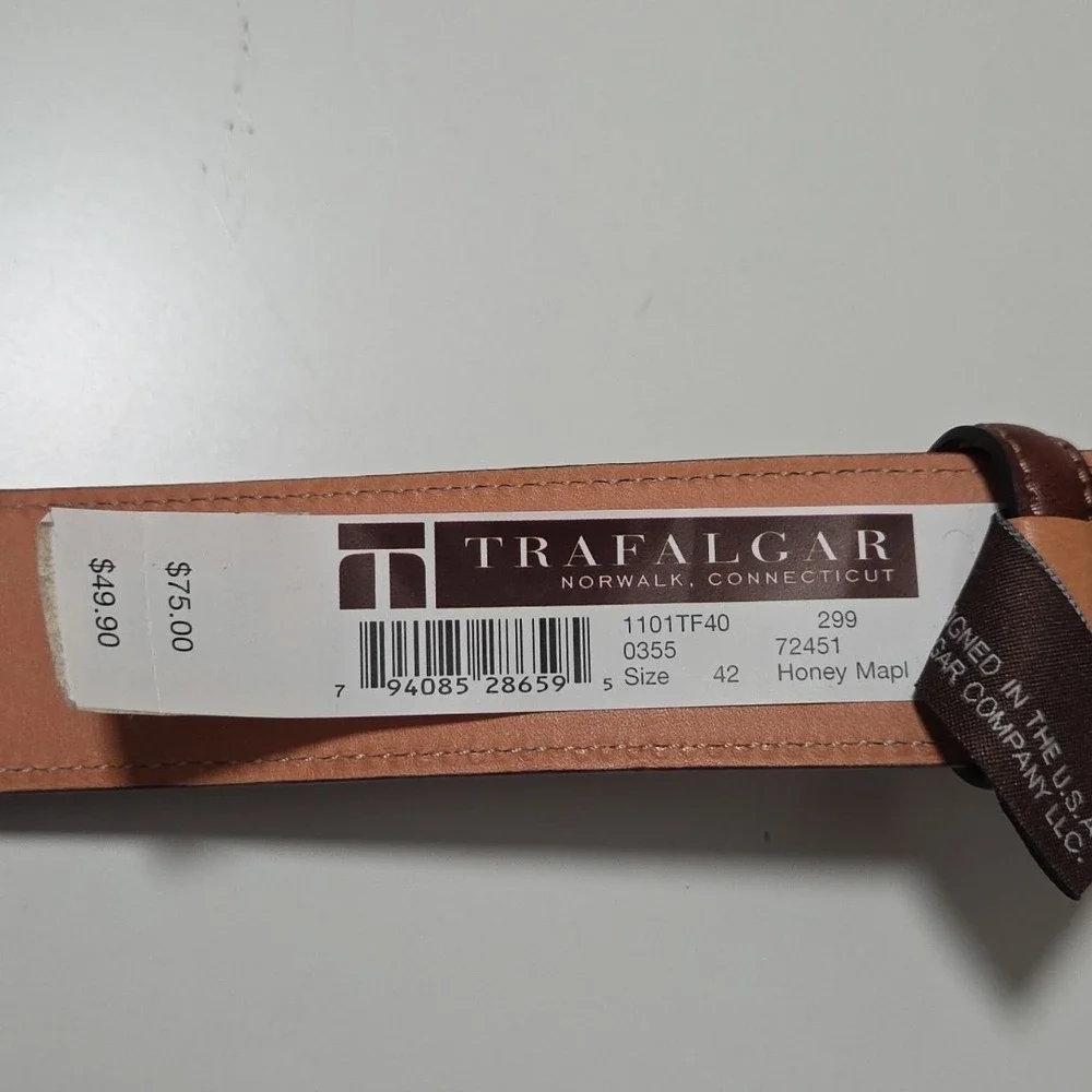 NEW Trafalgar 'Cortina' Leather Belt - Honey Maple - Size 42‎